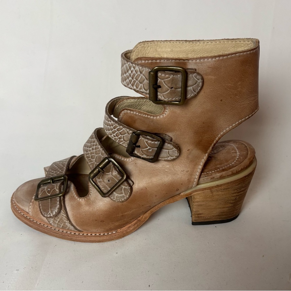Freebird by Steven Quail Sandals Size 8 Tan Leather Snakeskin Shoes Heels Boho